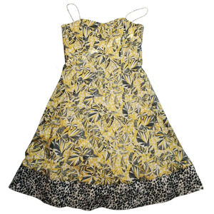 Eliza J Leaf Print Yellow Midi Midi Dress Size: 10